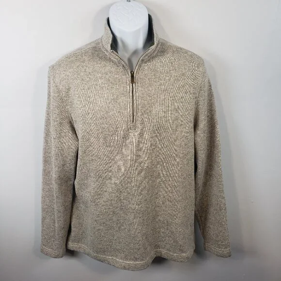 Grove & Hollow Men's Large L Zippered Pullover Sweater Long Sleeve Beige / A254 - Picture 1 of 8